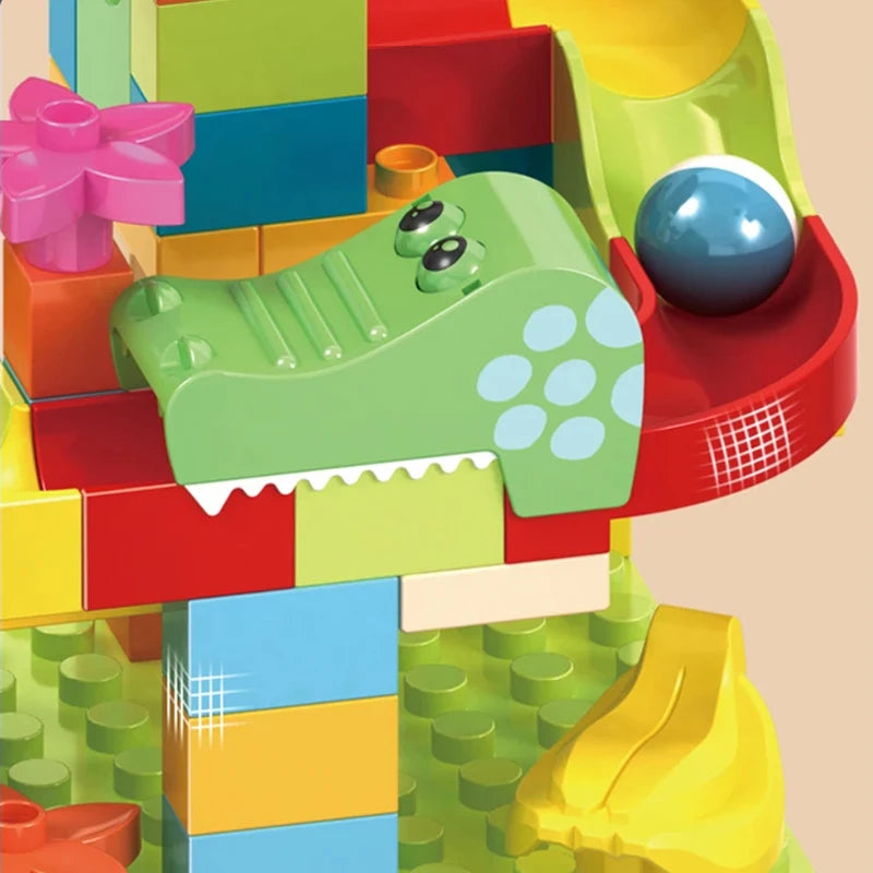 Marble Run Building Blocks Large Dinosaur Animals Slide Track Race Game Big Bricks STEM Educational Construction Toy Kids Gift