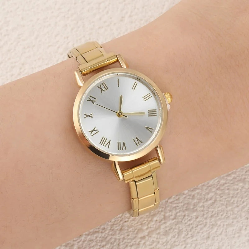 New Fashion Women's Stainless Steel Square Round Shiny Watch Bracelet For Party Friend Wife Birthday DIY Jewelry Gift