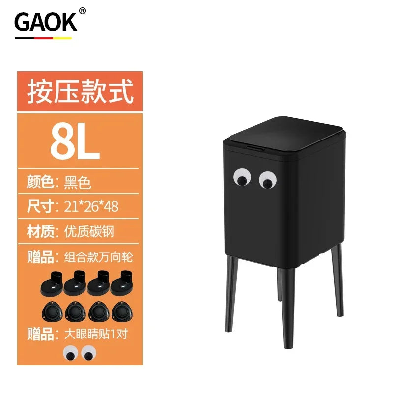 Kitchen Eye-Catching Garbage Can High-Standing Trash Bin Stylish Home Living Room Roller Creative Mobile Bedroom Bin