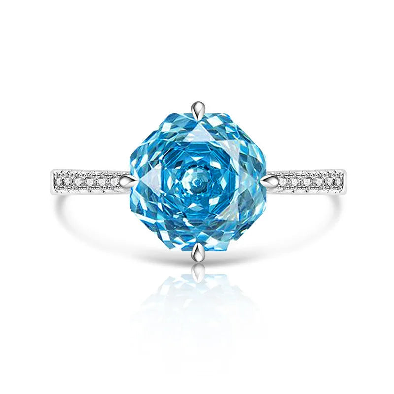 925 Sterling Silver Sweet Simple Octagon Millennium Rose Cut Zircon Ring Birthday Party Anniversary Wedding Gift