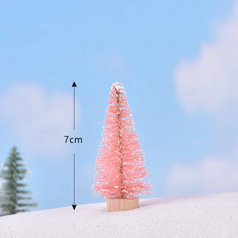 12Pcs DIY Mini Christmas Tree Sisal Silk Cedar Desktop Decoration Small Christmas Tree 2025 Xmas New Year Decor Micro-landscape