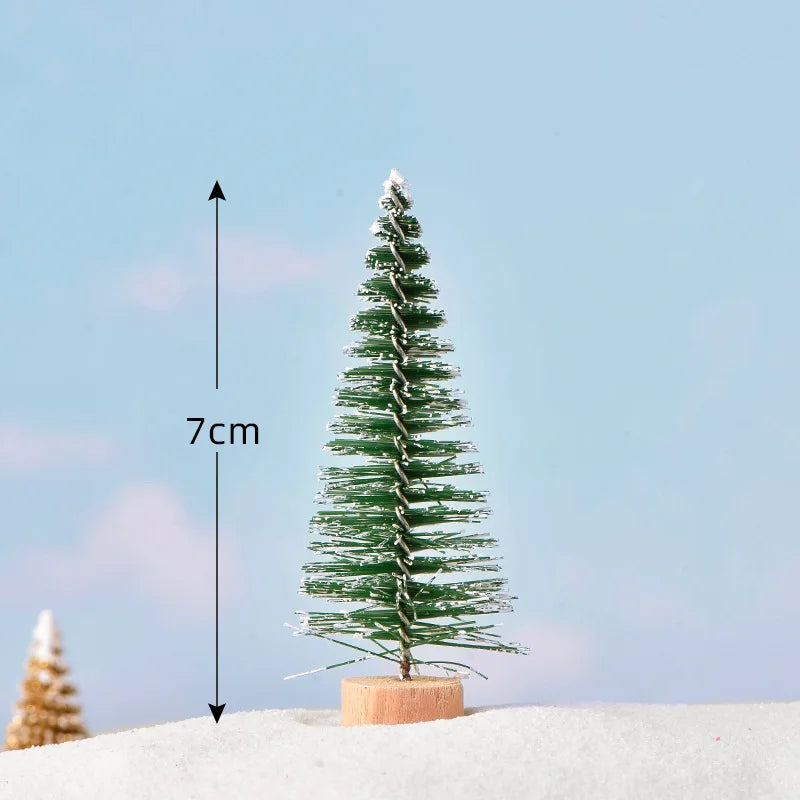12Pcs DIY Mini Christmas Tree Sisal Silk Cedar Desktop Decoration Small Christmas Tree 2025 Xmas New Year Decor Micro-landscape