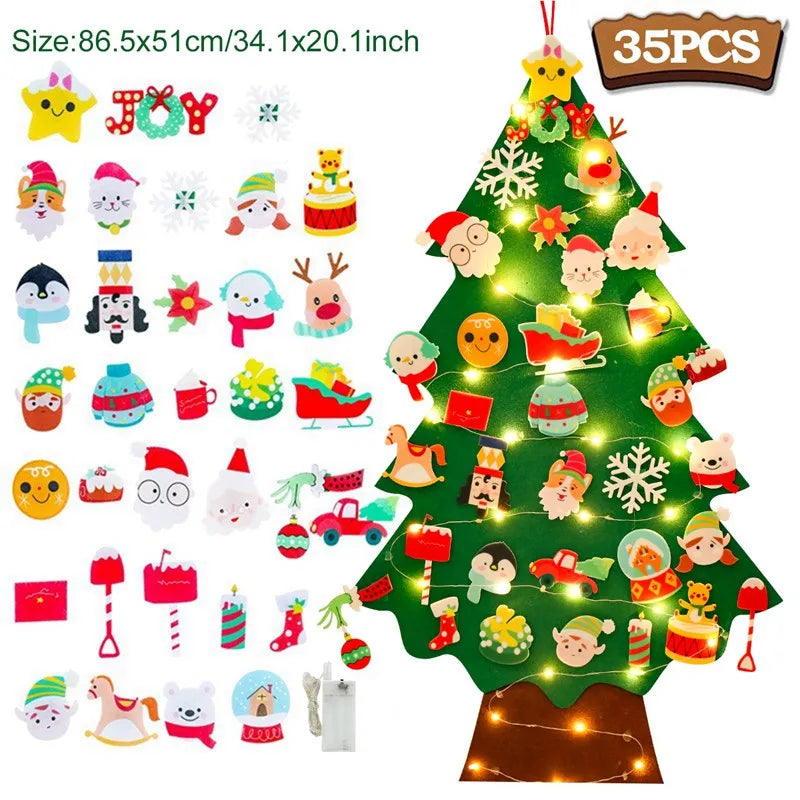 Christmas DIY Felt Tree With Light Merry Christmas Decoration For Home 2023 Cristmas Ornament Xmas Gifts Navidad New Year Tree