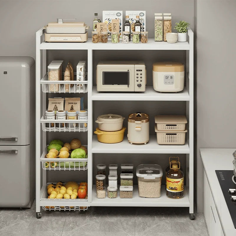 Multi-Purpose Rolling Storage Rack, High-Strength Steel, Space-Saving Shelf for Kitchen Living Room Office, Gold Frame.