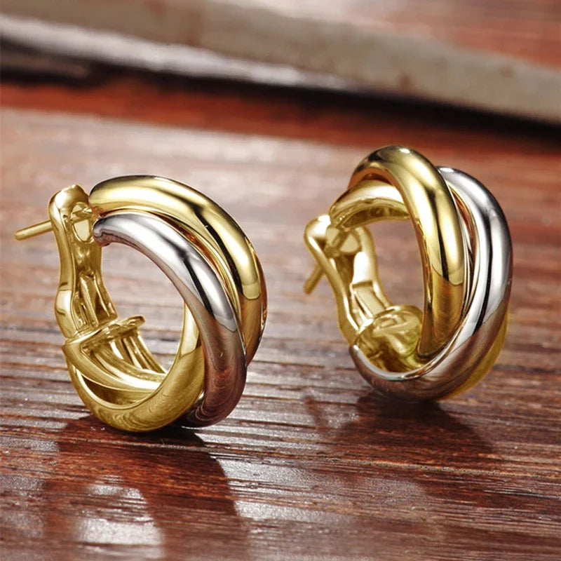 Two-Tone Cross Hoop Earrings for Women