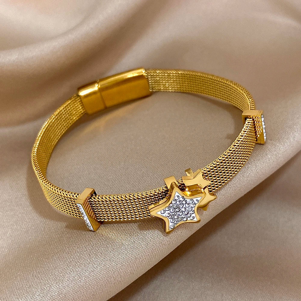 Greatera Round Eye Watch Bracelet Five-pointed Star Accessory Strap Design Stainless Steel Women's Bangle Gift Jewelry Trendy