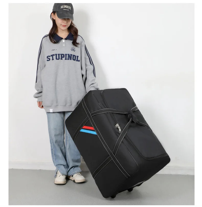 Large Capacity Trolley Bags with Wheels Foldable Luggage Wheeled Bag Travel Suitcase Waterproof Handbag Weekend Rolling Luggage