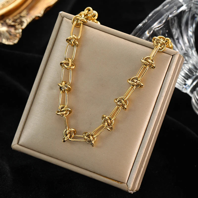 EILIECK 316L Stainless Steel Metal Gold Color Wide Watch Chains Neckalce Bracelet Set For Women Trendy Waterproof Jewelry Gift