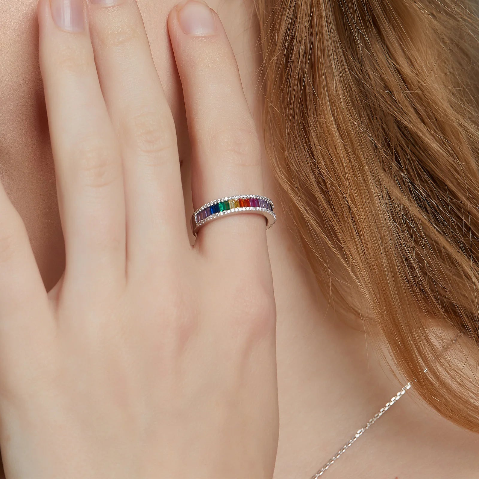 ALLNOEL Rainbow Band Ring for Woman Pure 925 Sterling Sliver 5A Zircon Eternity Fine Jewelry Colorful Engagement Birthday Gifts