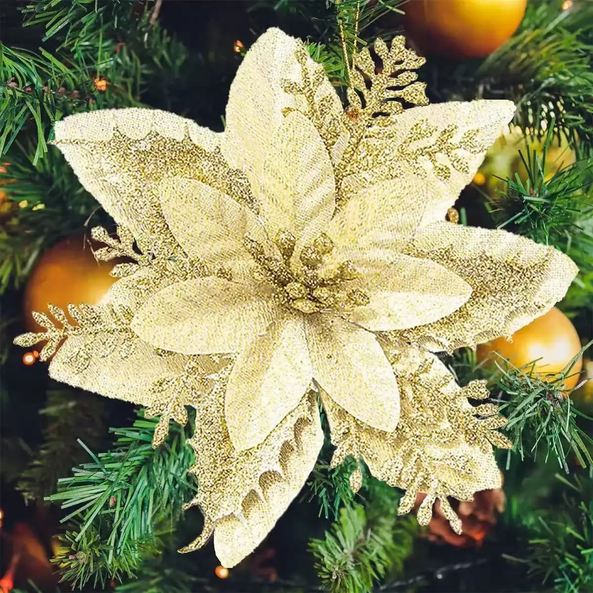 1~20Pcs Glitter Artifical Christmas Flowers Mreey Christmas Tree Decoration Happy New Year Ornaments Xmas Fake Flowers natal