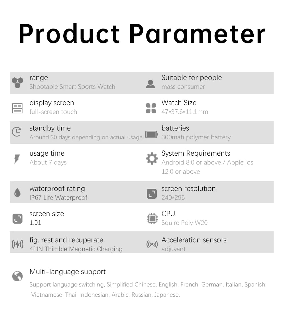 Camera Smart Watch with Video, BT Call & Health