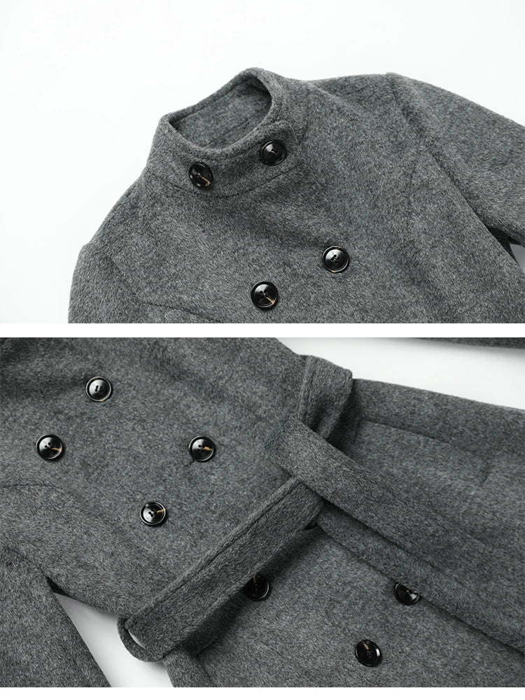 Gray Stand Collar Thickened Woolen Coat Winter Fashion Slimming Long Outerwear for Daily Wear Warm And Stylish New Arrival