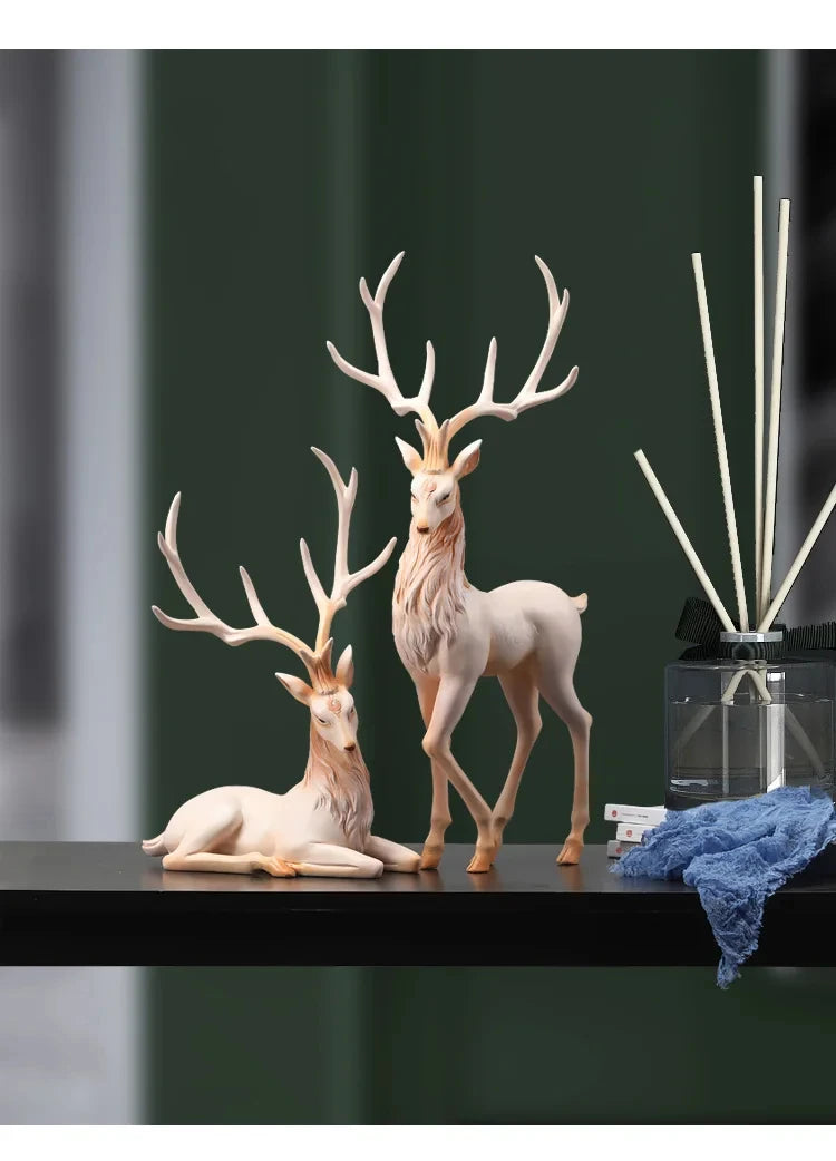 High-End Deer Statue Reindeer Statue Resin Elk Sculpture Living Room Luxury Home Decor Nordic Desktop Accessories New