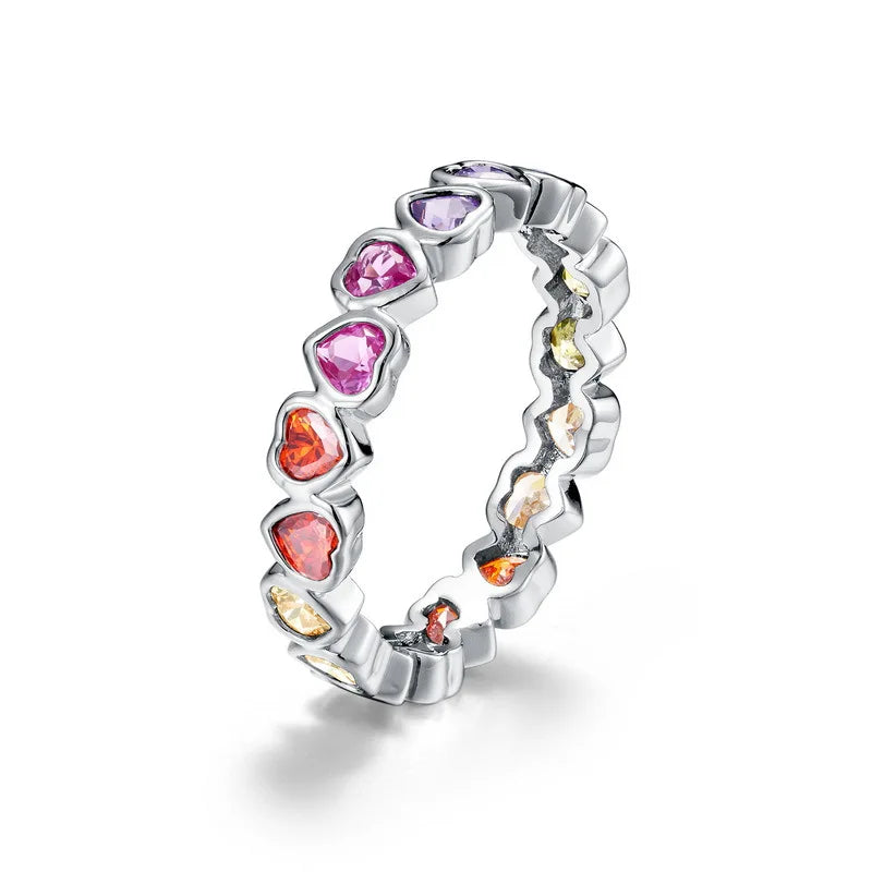 ALLNOEL Rainbow Band Ring for Woman Pure 925 Sterling Sliver 5A Zircon Eternity Fine Jewelry Colorful Engagement Birthday Gifts