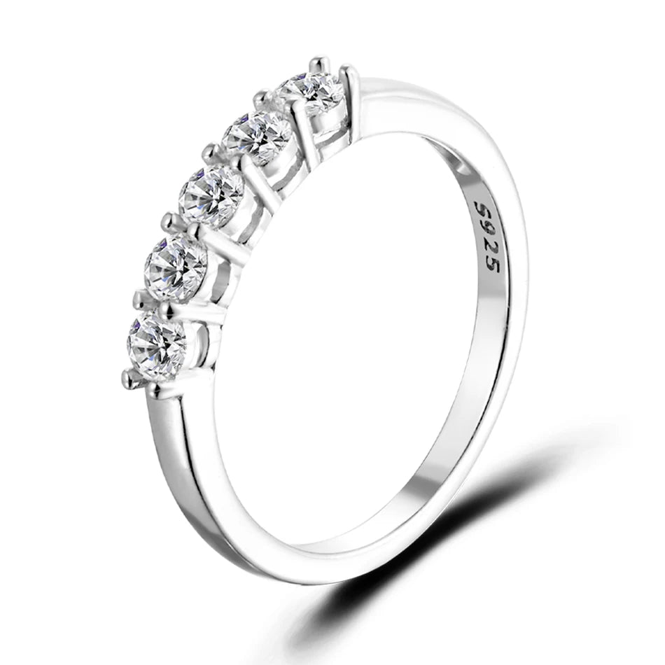 URMYLADY 0.5CT 3mm Gemstone Moissanite Rings for Women S925 Silver Matching Wedding Diamonds Band Stackable Ring White Gold Gift