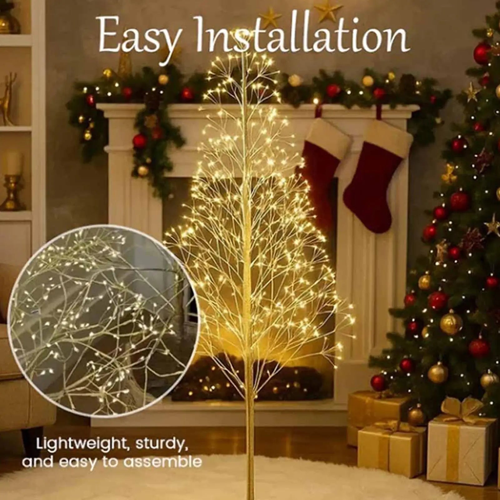 Christmas Trees With LED Lights Warm White Sparkling Gold Trees Twinkling Outdoor Decoration Pre-Lit Christmas Trees Light