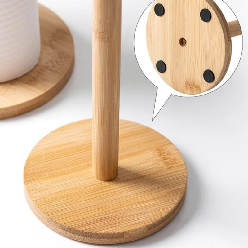 Kitchen Wooden Roll Paper Towel Holder Bathroom Tissue Vertical Stand Disposable Paper Pot Kitchen Toilet Storage Accessories