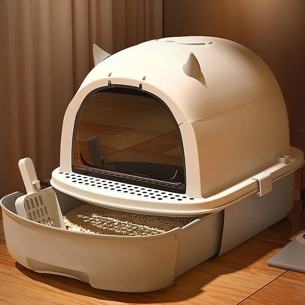 Enclosed Cat Litter Box with Drawer and Scoop