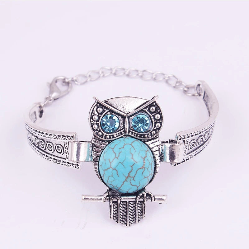 Classical Vintage Owl Turquoises Bracelet & Bangles for women men fashion jewelry silver plated Charm Friendship Bracelet