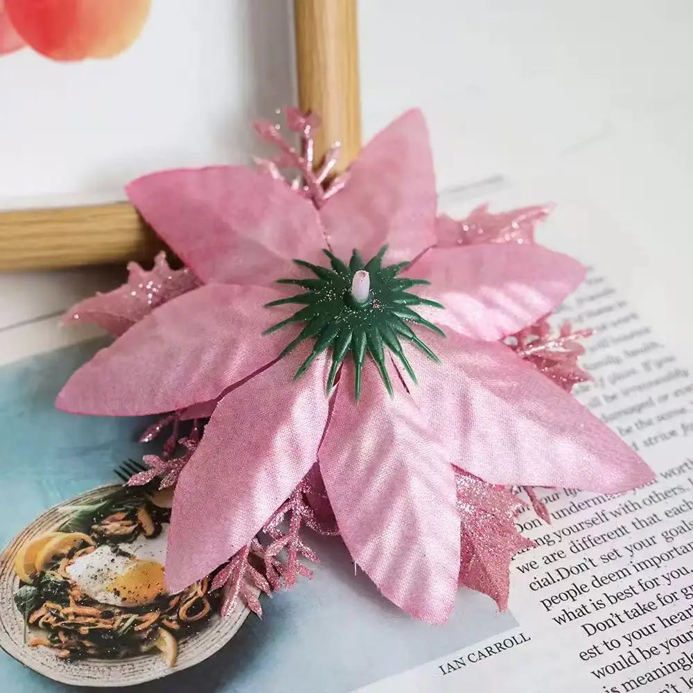 1~20Pcs Glitter Artifical Christmas Flowers Mreey Christmas Tree Decoration Happy New Year Ornaments Xmas Fake Flowers natal