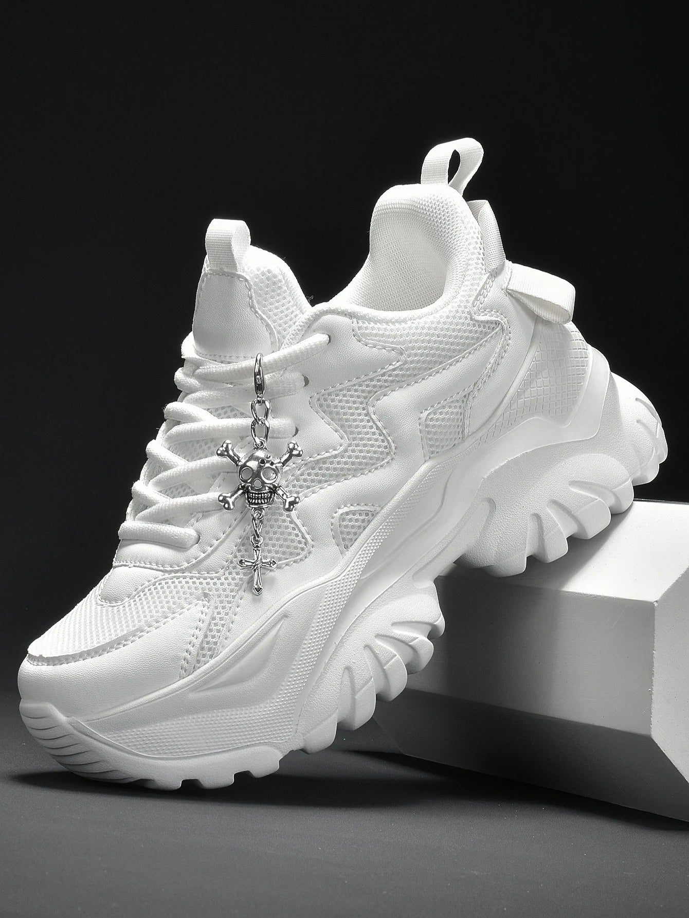 Women’s White Platform Sneakers – Punk Style Lace-Up Shoes
