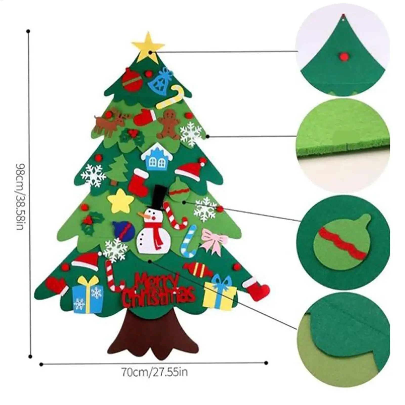 Felt Christmas Tree for Kids Toddlers, Montessori Xmas Tree with 21 Pcs Detachable Ornaments for Holiday Christmas Home Decor