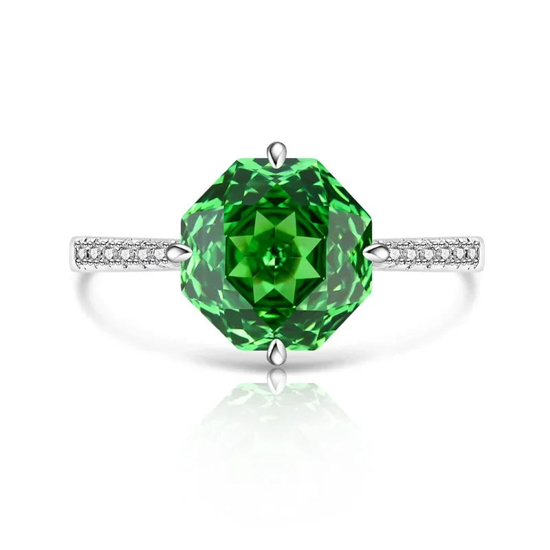 925 Sterling Silver Sweet Simple Octagon Millennium Rose Cut Zircon Ring Birthday Party Anniversary Wedding Gift