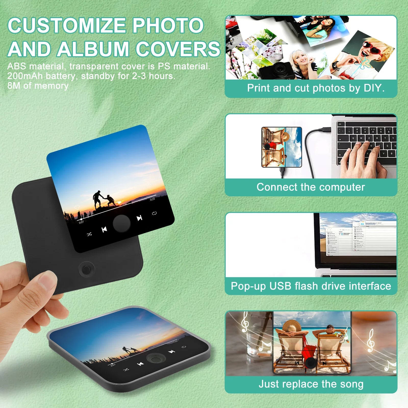 Personalized Music Player Fridge Magnet DIY Photo Album Fridge Stickers Plaque Magnet Player for Home Decoration Christmas Gifts