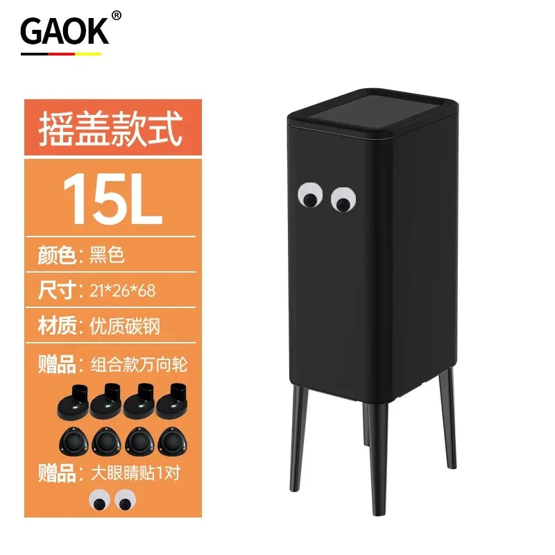 Kitchen Eye-Catching Garbage Can High-Standing Trash Bin Stylish Home Living Room Roller Creative Mobile Bedroom Bin