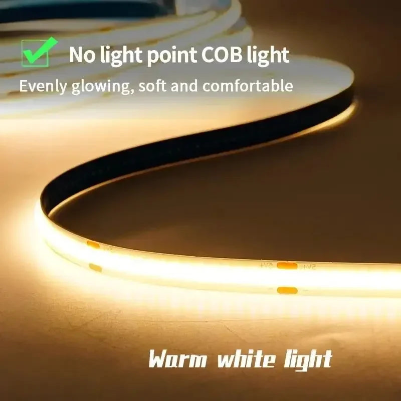 5V USB COB LED Light Strip Linear Touch Dimmable Flexible Diode Tape Home Christmas Lights TV Mirror Backlight Room Decoration