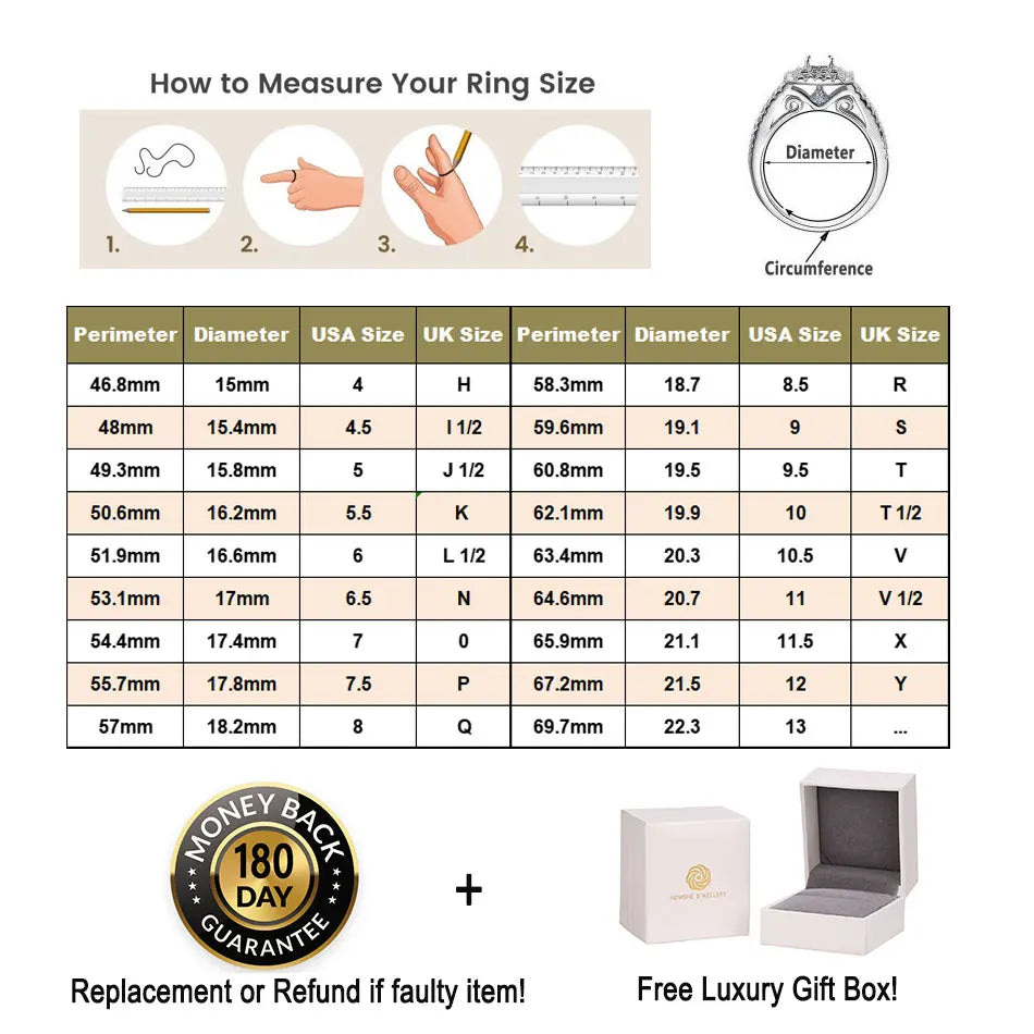 Newshe Original 925 Silver Moissanite Rings GRA Certified D Color VVS1 Diamond Wedding Ring Set for Women Luxury Jewelry