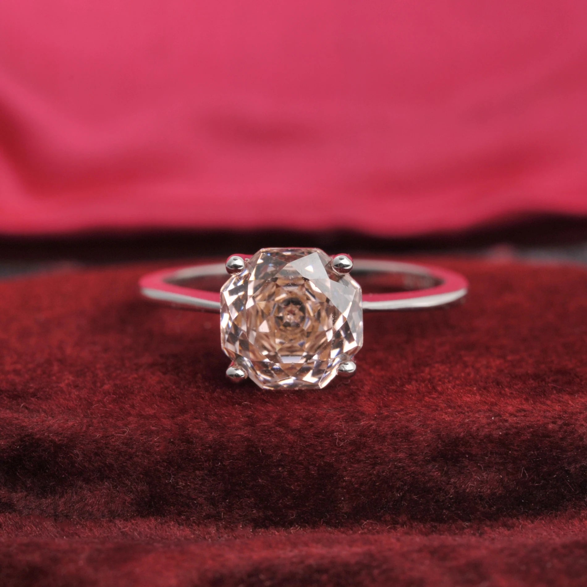 Potiy 2ct Octagon Rose Cut Morganite Pink Cubic Zirconia Solitaire Ring, 925 Sterling Silver Jewelry Gift for Women with