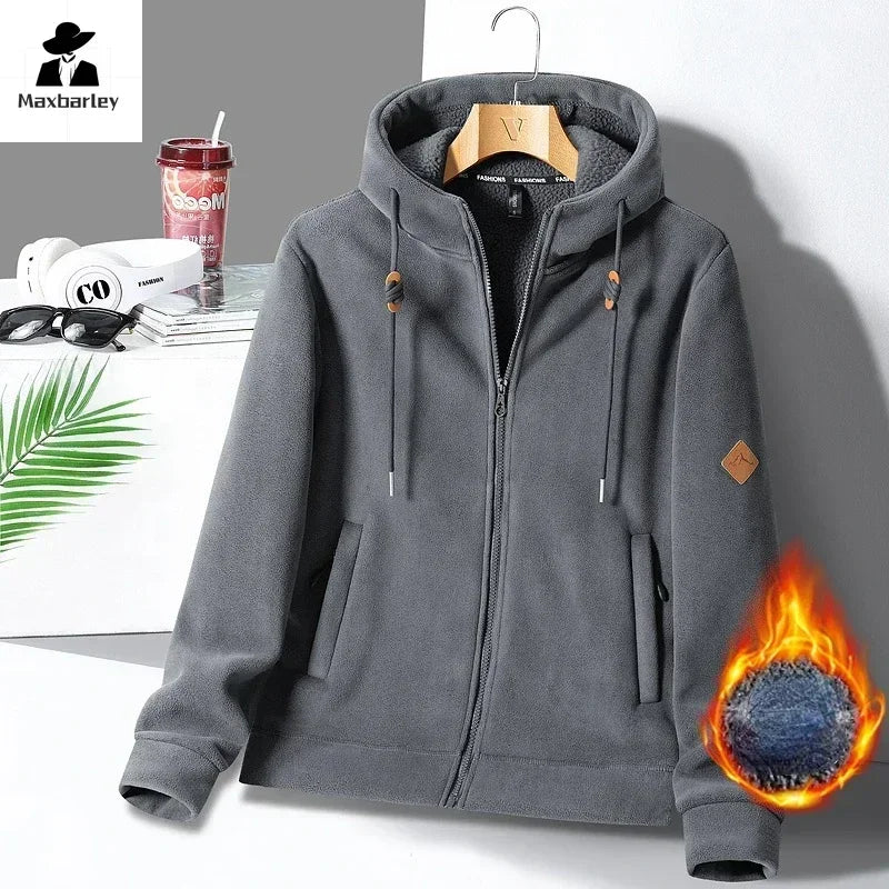 Winter Warm Cashmere Jacket Mens High-end Ski Fleece Iined Thickened Hoodie Coat Casual Womens Outdoor Camping Cold-proof Jacket