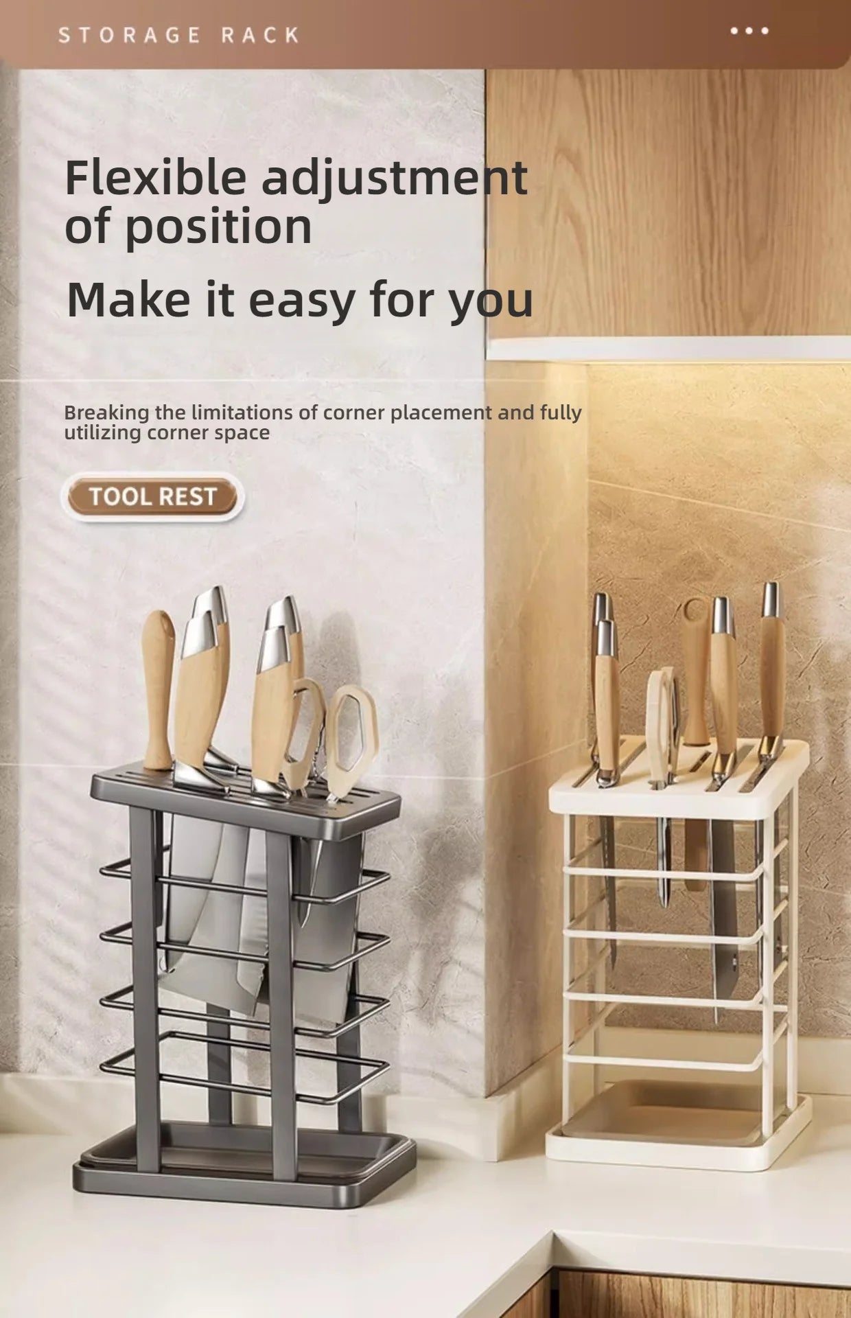 Kitchen Tabletop Storage Rack Knife Holder Stand Waterproof Hollow Storage Rack Kitchen Utensil Organizer Holder Accessories
