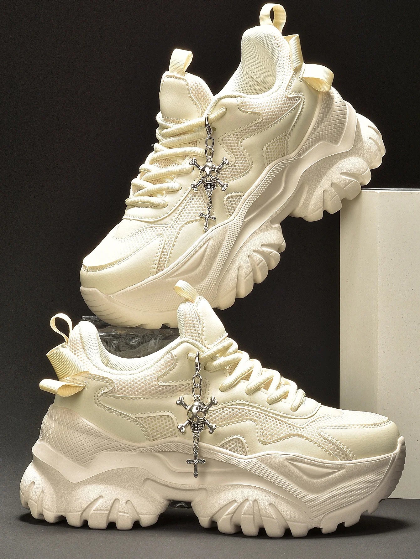 Women’s White Platform Sneakers – Punk Style Lace-Up Shoes