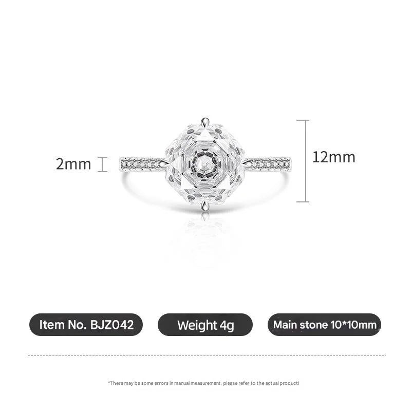 925 Sterling Silver Sweet Simple Octagon Millennium Rose Cut Zircon Ring Birthday Party Anniversary Wedding Gift