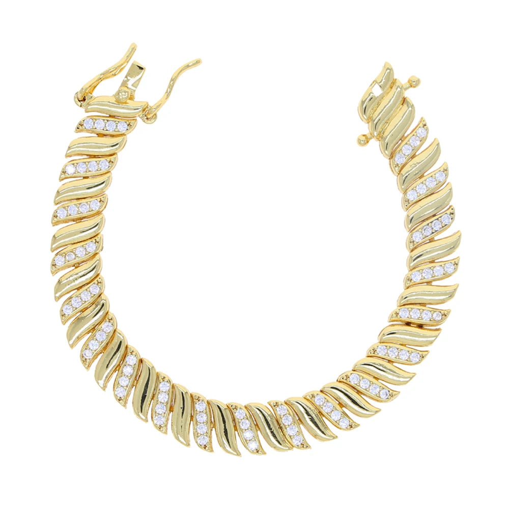 2025 New Gold Color Herringbone Snake Chain Bracelet Necklace 10mm CZ Stones Choker Hop Hip Rapper Fashion Women Jewelry Set