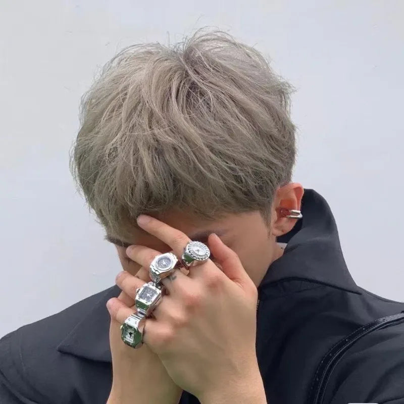 Fashion Electronic Watch Rings for Men Women Gold Silver Colorful Dial Stainless Steel Elastic Watch Strap Battery Mini Clock