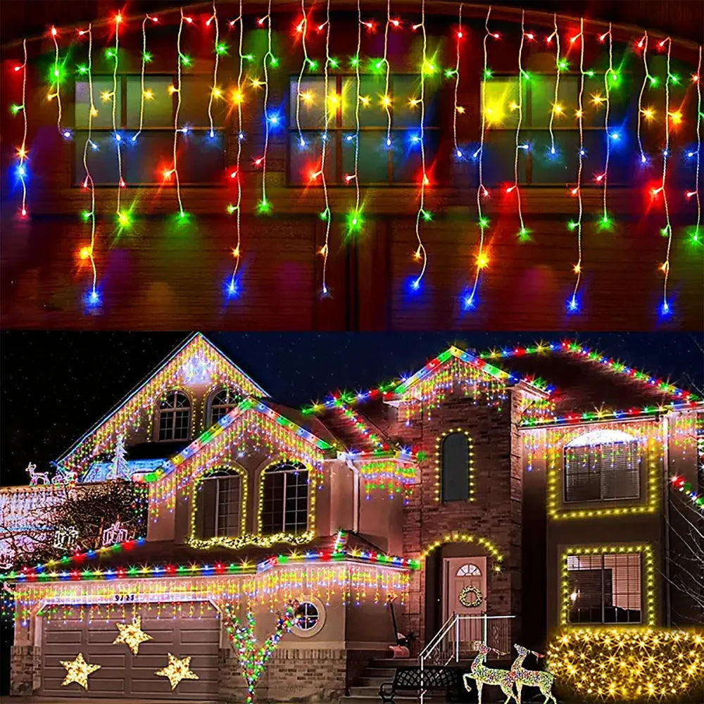 Solar Icicle Lights Wedding Decoration Fairy Lights String 8 Modes Outdoor Eaves Decoration For Christmas Party Garden Lighting