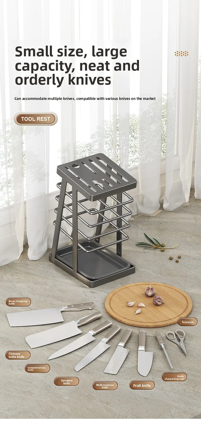 Kitchen knife rack storage rack countertop drainage all-in-one knife storage rack kitchen knife rack for home knife holder