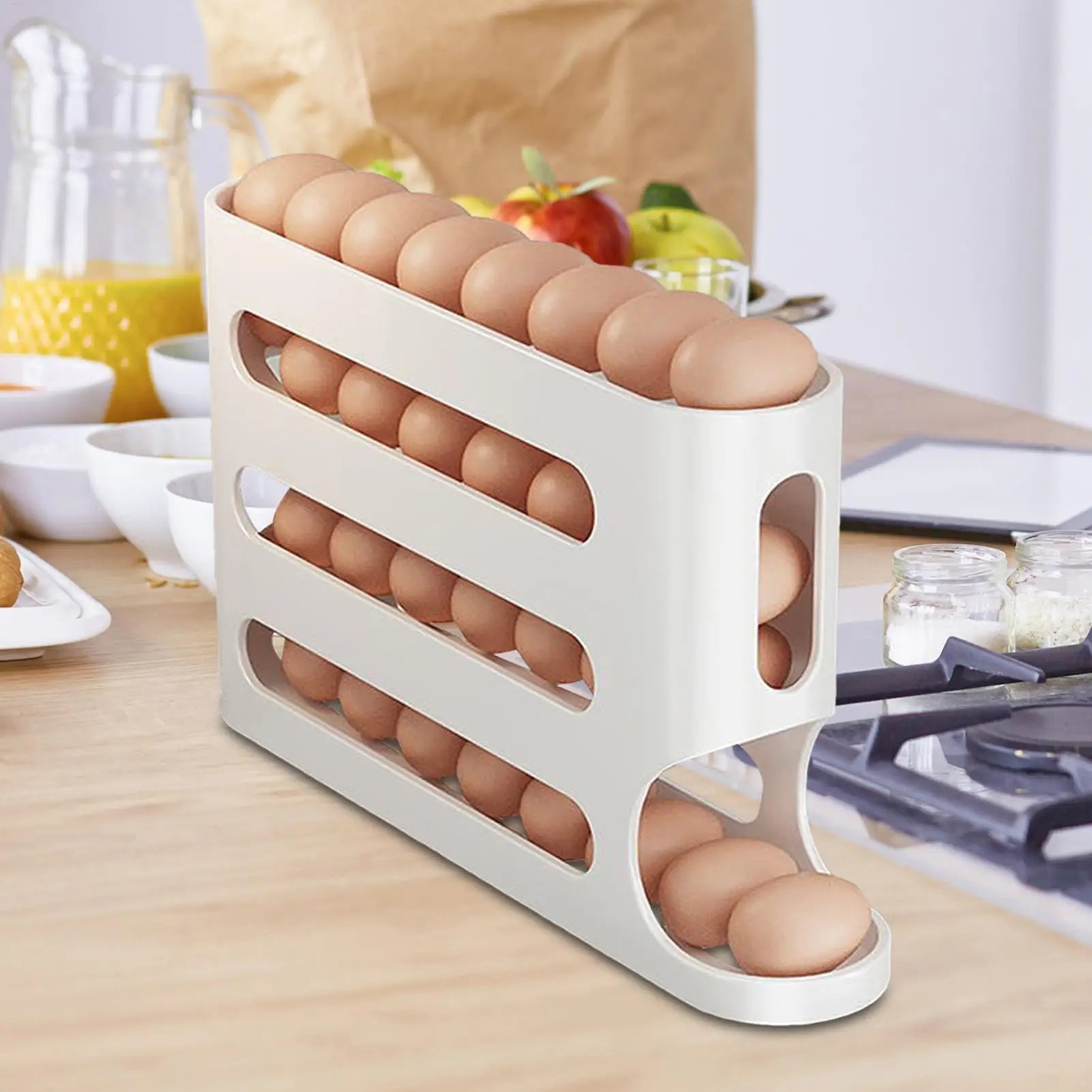 4 Layers Automatic Egg Roller New Household Kitchen Dedicated Egg Roller Rack Space Saving Large Capacity Egg Organiser