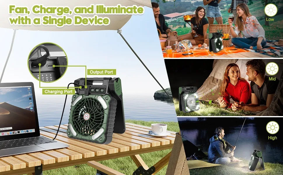 10000mAh Solar - Powered Camping Lantern with 4 - Speed Fan 90° Foldable, Rechargeable & Powerful Wind