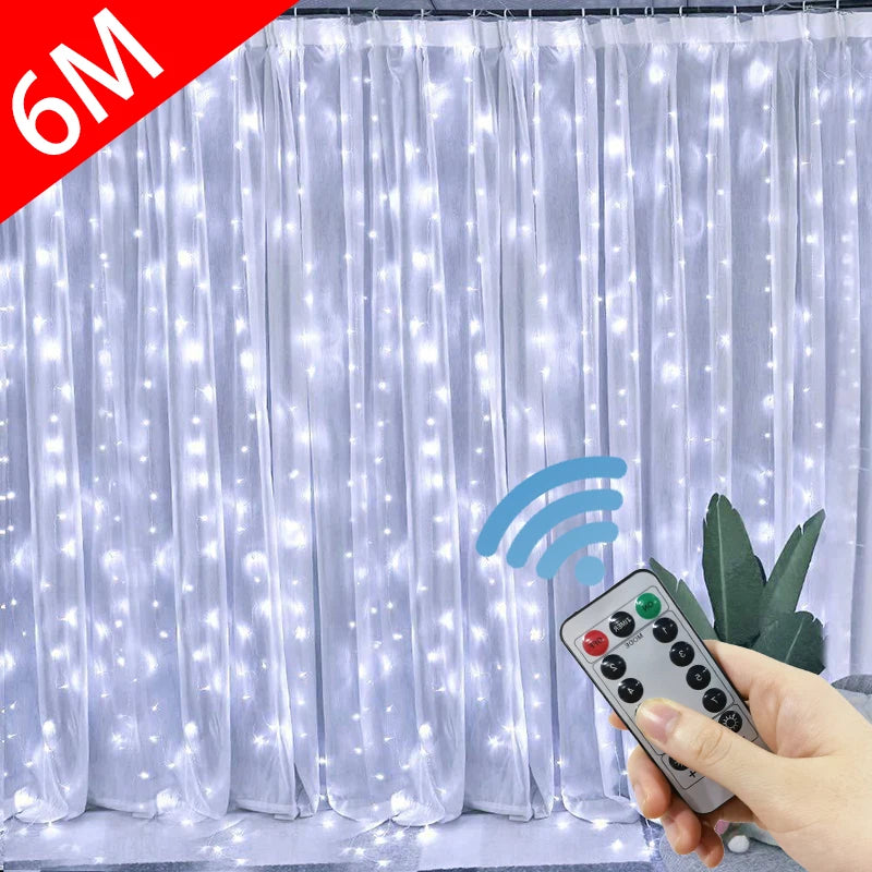 LED Curtain Garland on The Window USB String Lights Fairy Festoon Remote Control Christmas Wedding Decorations for Home Room