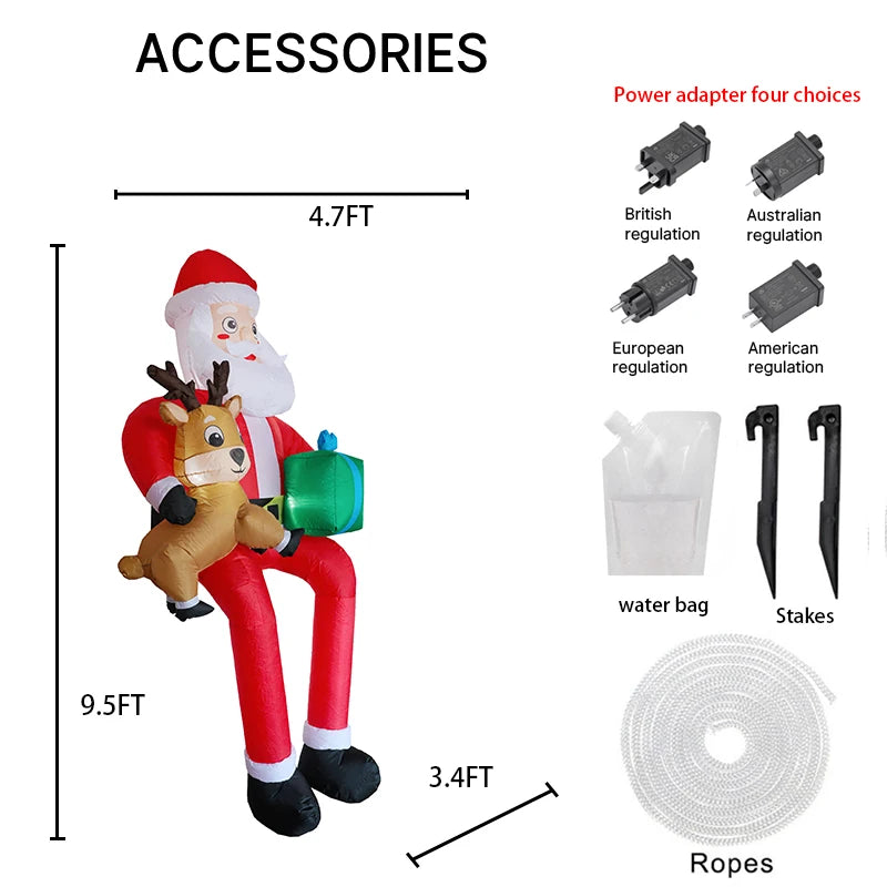 9.5FT Inflatable Christmas Santa Claus Decoration Reindeer Gift LED Home Ornament Christmas Gifts Supplies Toy Xmas Yard Decor