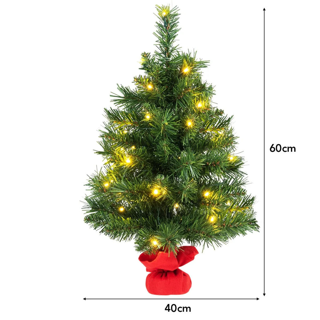 GOFLAME 60CM Pre-Lit Mini Christmas Tree, Tabletop Artificial Xmas Tree with LED Lights and Cement Base