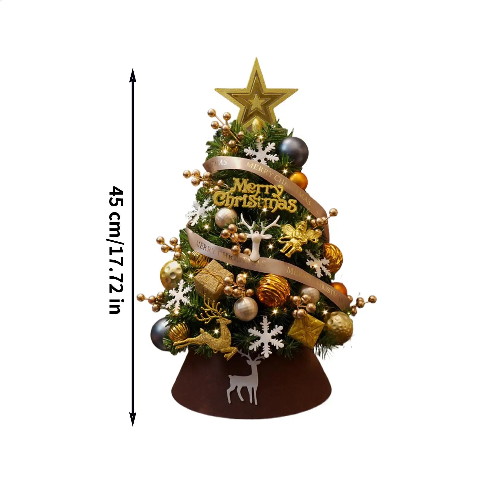 Desktop Mini Christmas Tree Golden Red Ball Flocking Tree With Led Lights Home Ornaments Christmas Decorations Holiday Festive