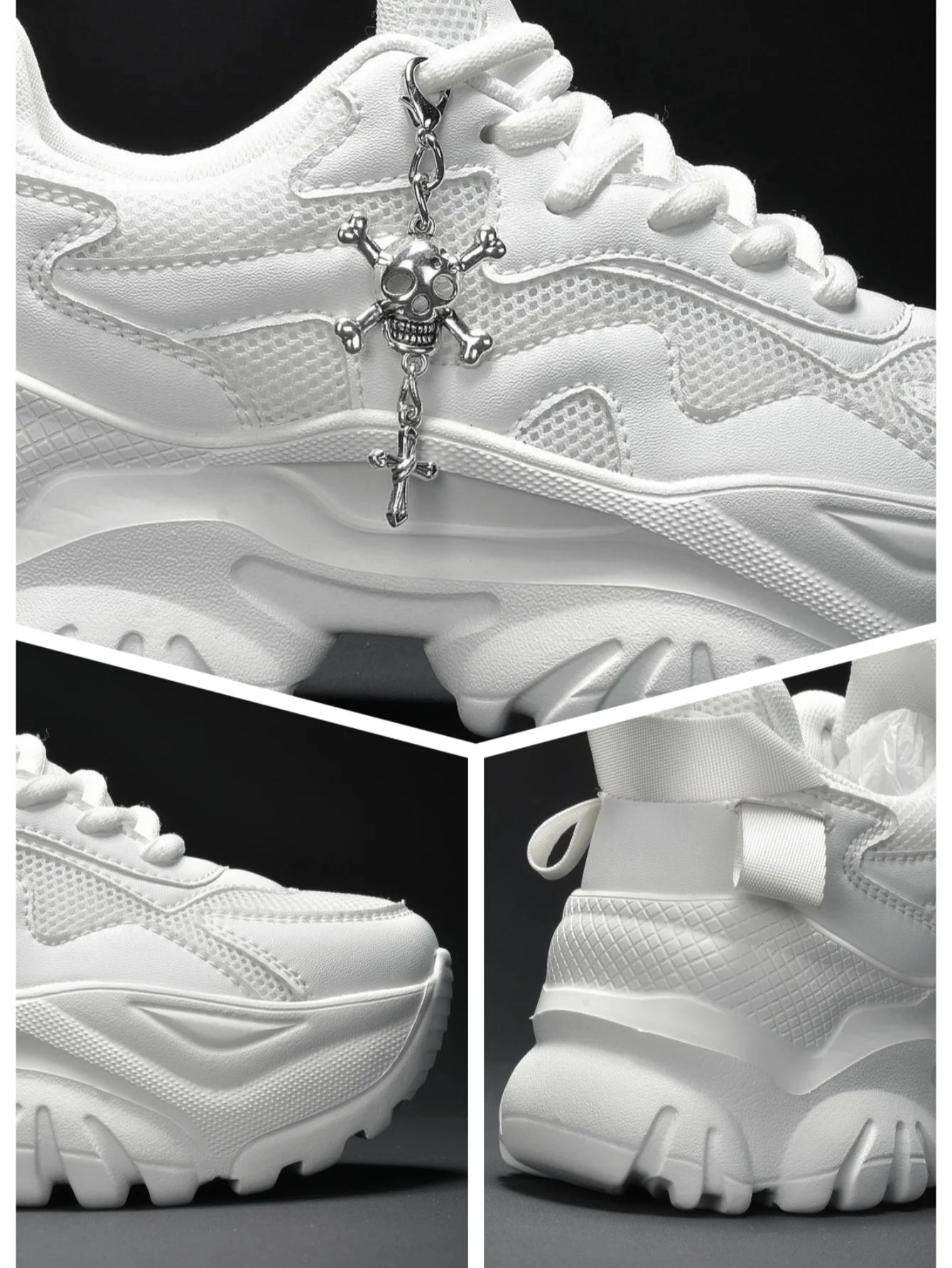 Women’s White Platform Sneakers – Punk Style Lace-Up Shoes