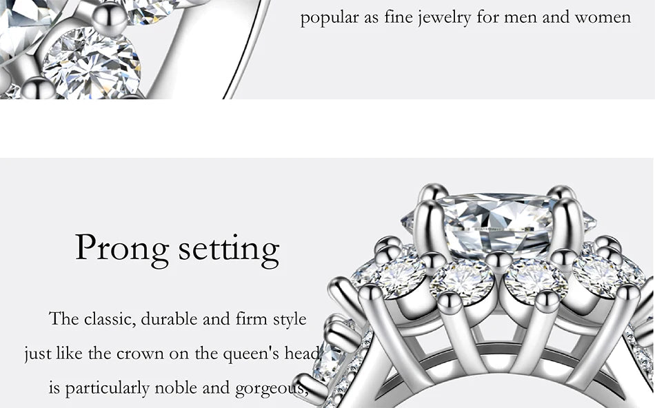 PERFANY 3CT Sunflower Moissanite Ring for Women S925 Pure Silver Plated 18K White Gold Diamond Luxury Wedding Jewelry