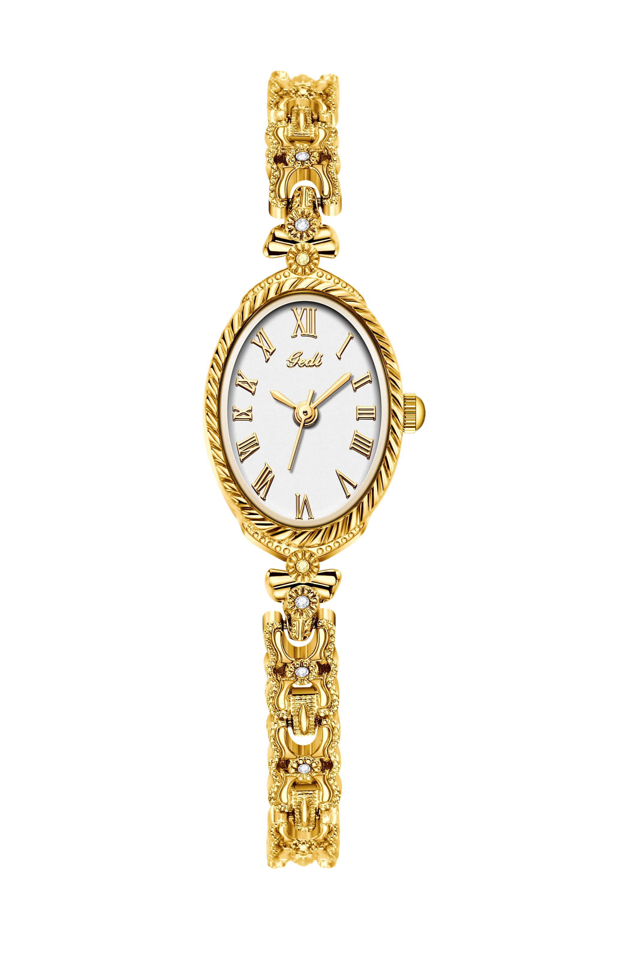 2025 NEW Vintage Silver Women's Watches GEDI Roman Numeral Display Oval Dial Woman's Quartz Wristwatch Clock Gift Accessories