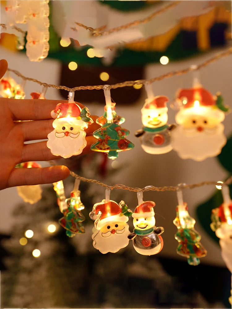 2024 Christmas Lights String Santa Claus Snowman Battery-operated Garland LED Christmas Decorative Light Party New Year's Decor